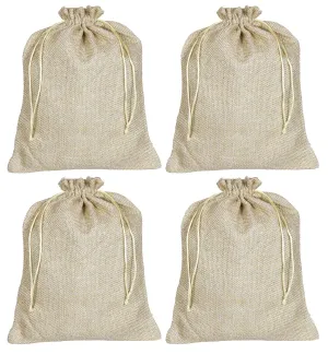 Kuber Industries Jute Large Size Potli Gift Bags Wedding Hessian Jute Large Size Bags Linen Jewelry Pouches with Drawstring for Birthday, Party, Wedding Favors-Pack of 4 (Gold), HS_36_KUBMART019532