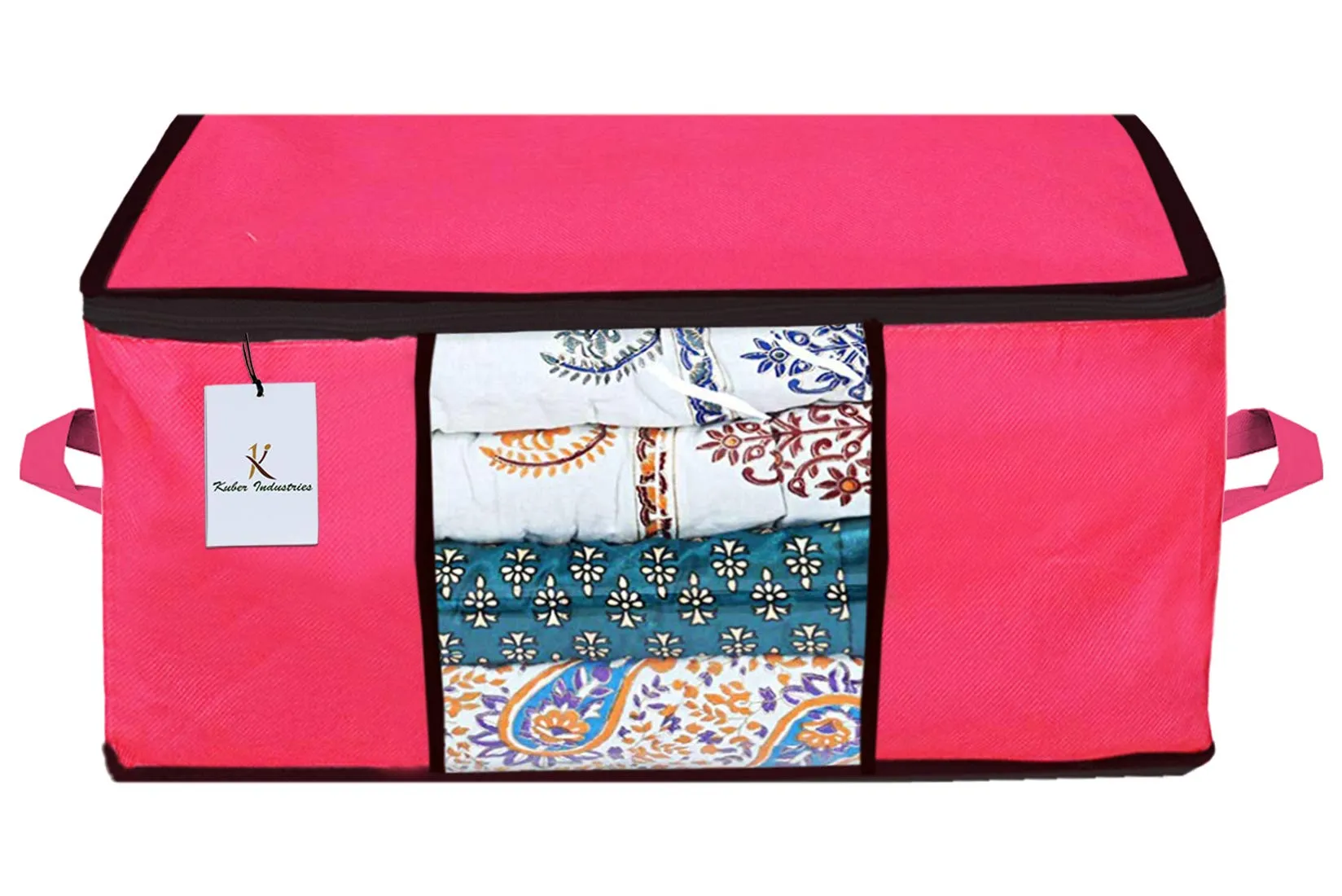 Kuber Industries Underbed Storage Bag, Blanket Cover (Ivory, Pink, Dark Brown, Extra Large) -CTKTC23893 - Set of 3