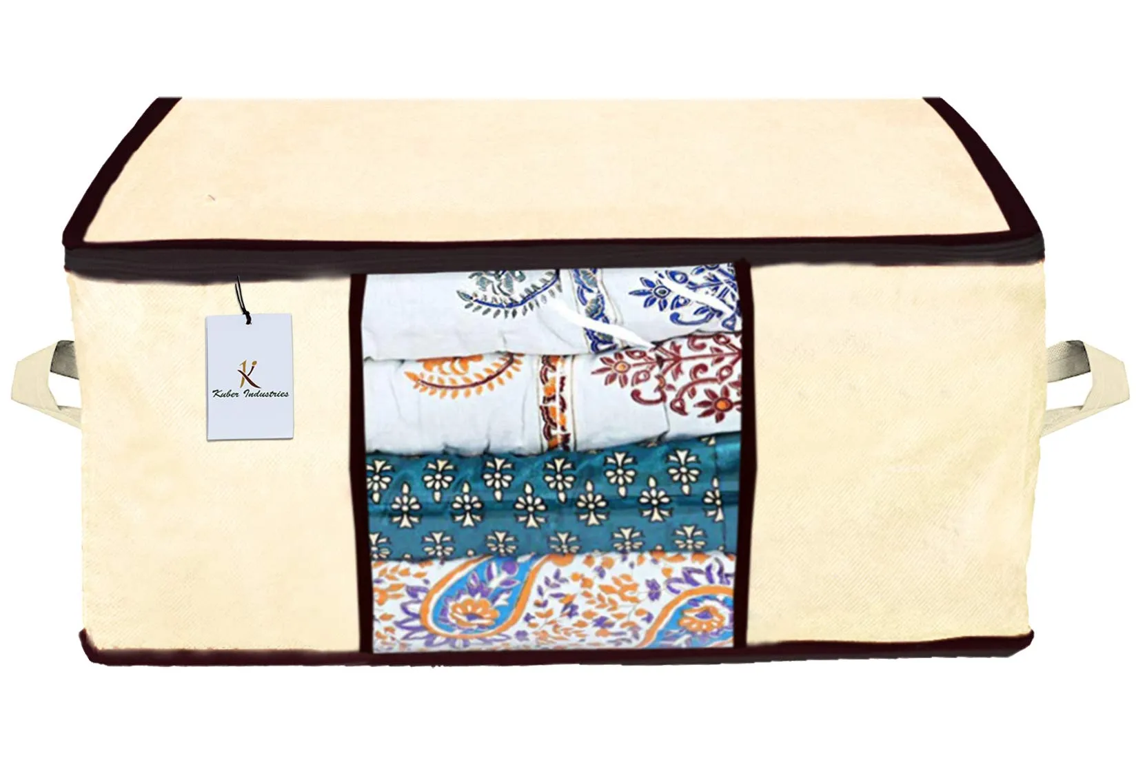 Kuber Industries Underbed Storage Bag, Blanket Cover (Ivory, Pink, Dark Brown, Extra Large) -CTKTC23893 - Set of 3