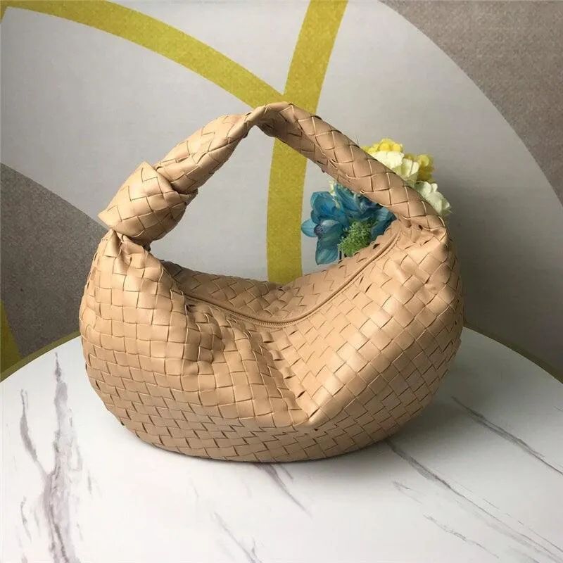 Large Lambskin Leather Knotted Intrecciato Handbag, Handcrafted Premium Quality Dumpling Bag, Daily Fashion Lady Bag, Designer Tote Bag