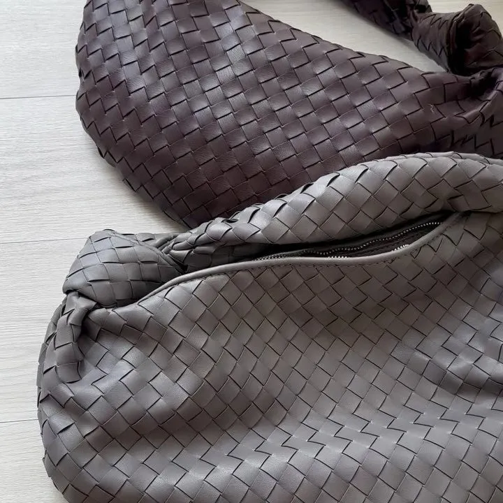 Large Lambskin Leather Knotted Intrecciato Handbag, Handcrafted Premium Quality Dumpling Bag, Daily Fashion Lady Bag, Designer Tote Bag