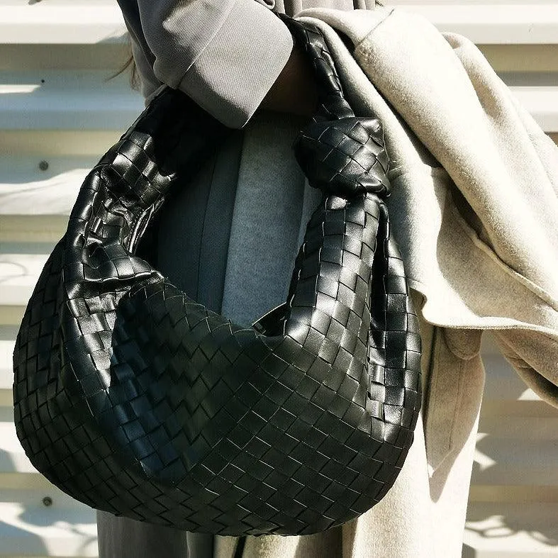 Large Lambskin Leather Knotted Intrecciato Handbag, Handcrafted Premium Quality Dumpling Bag, Daily Fashion Lady Bag, Designer Tote Bag