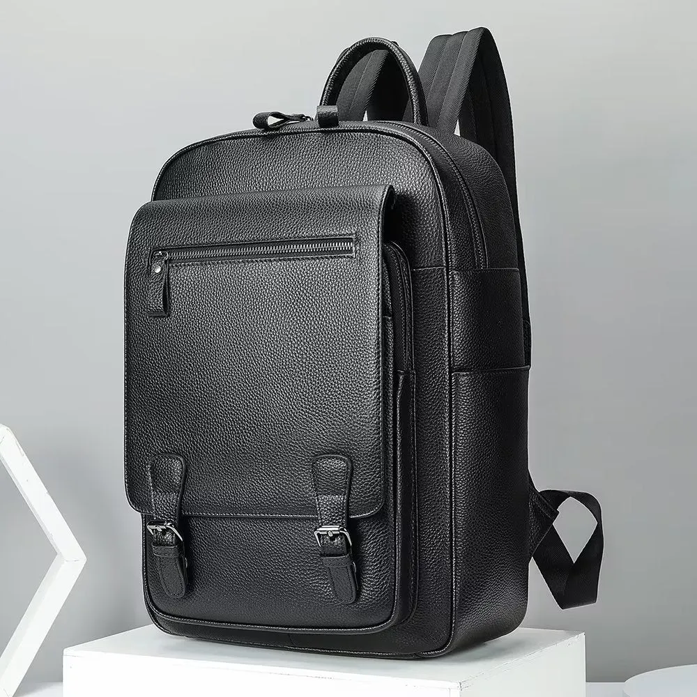 LeatherLux Cowhide Business Travel Tech Backpack