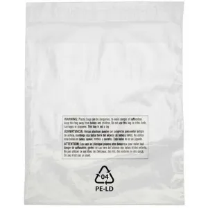 Lip & Tape Self Sealing Suffocation Warning Bags 12 x 18 x 1.5 mil