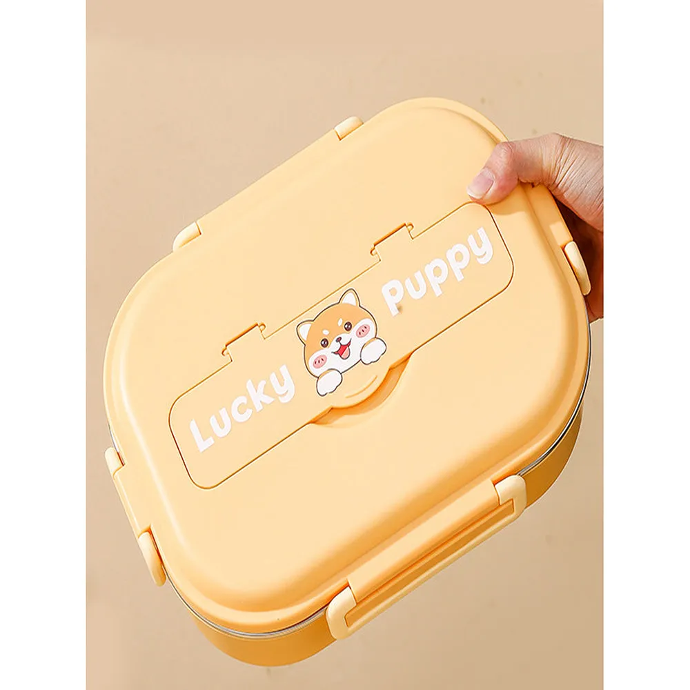 Little Surprise Box, Cute Puppy Big Size Stainless Steel Lunch Box /Tiffin With Insulated Matching Lunch Bag, stainless steel spoon and chopsticks for Kids & Adults