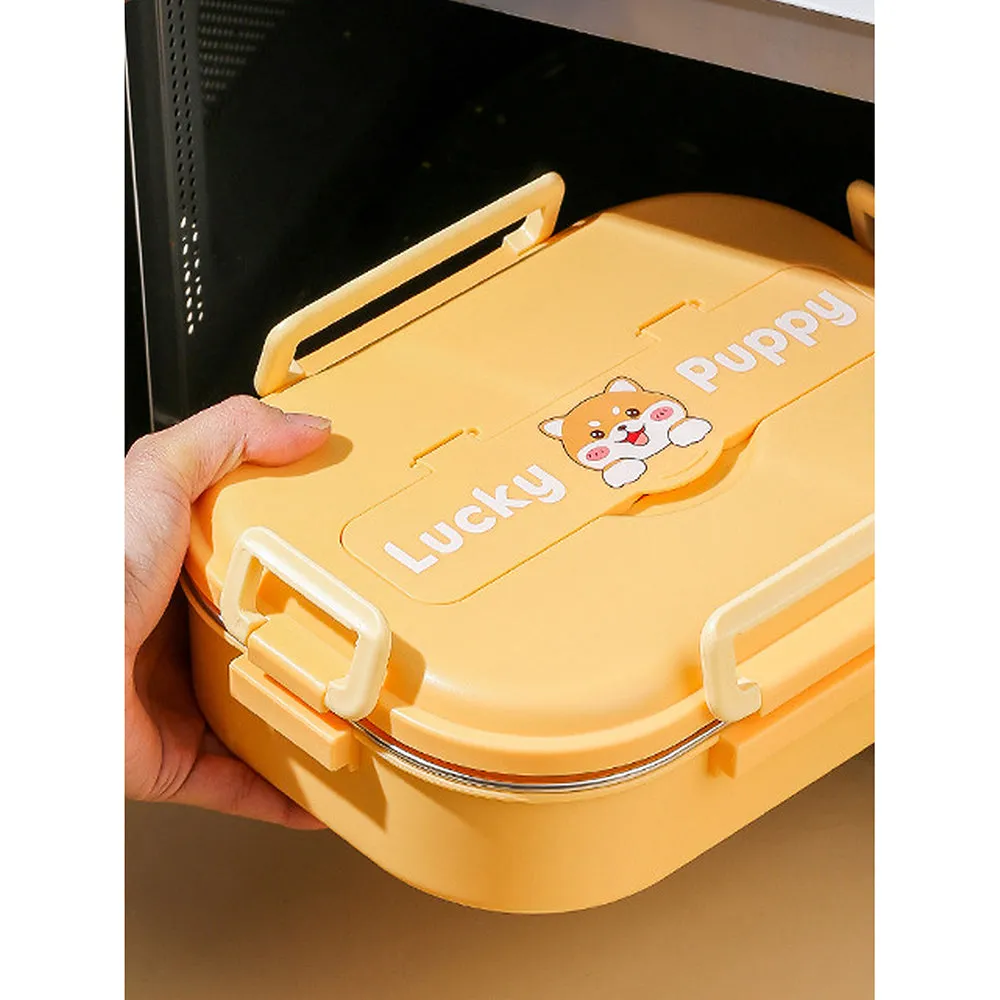 Little Surprise Box, Cute Puppy Big Size Stainless Steel Lunch Box /Tiffin With Insulated Matching Lunch Bag, stainless steel spoon and chopsticks for Kids & Adults