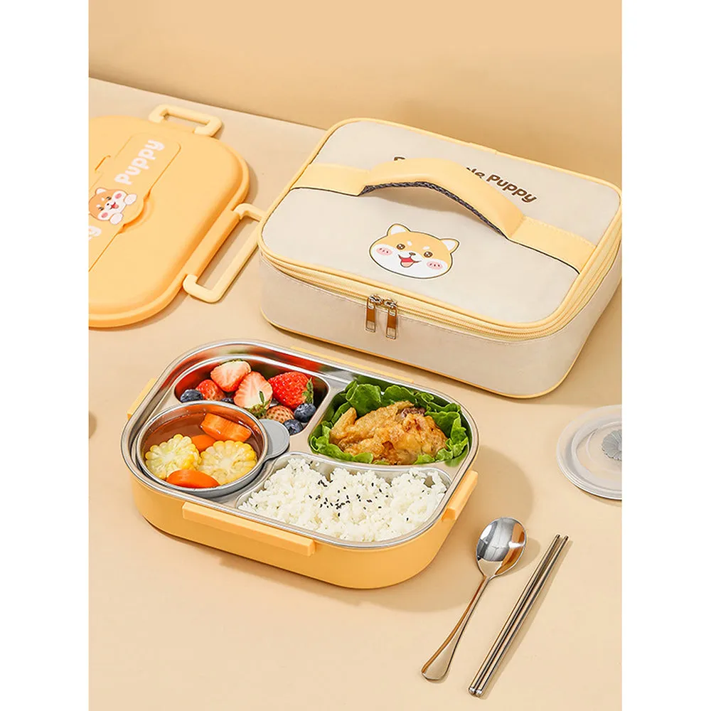 Little Surprise Box, Cute Puppy Big Size Stainless Steel Lunch Box /Tiffin With Insulated Matching Lunch Bag, stainless steel spoon and chopsticks for Kids & Adults