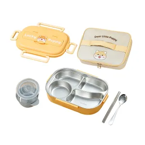 Little Surprise Box, Cute Puppy Big Size Stainless Steel Lunch Box /Tiffin With Insulated Matching Lunch Bag, stainless steel spoon and chopsticks for Kids & Adults