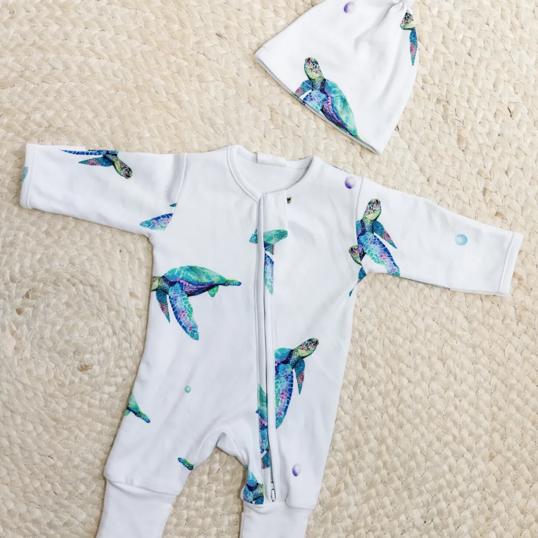 Long Zippy Romper - Sea Turtle