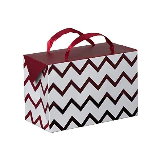 Maroon Chevron Paper Gift Bag Box 12 Pack 7"x 3.5"x 4.75"