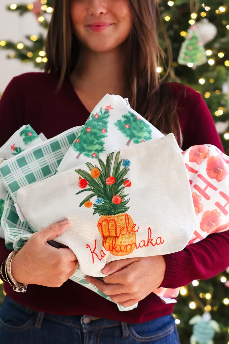 Mele Kalikimaka Heliconia Cosmetic Bag, Wide