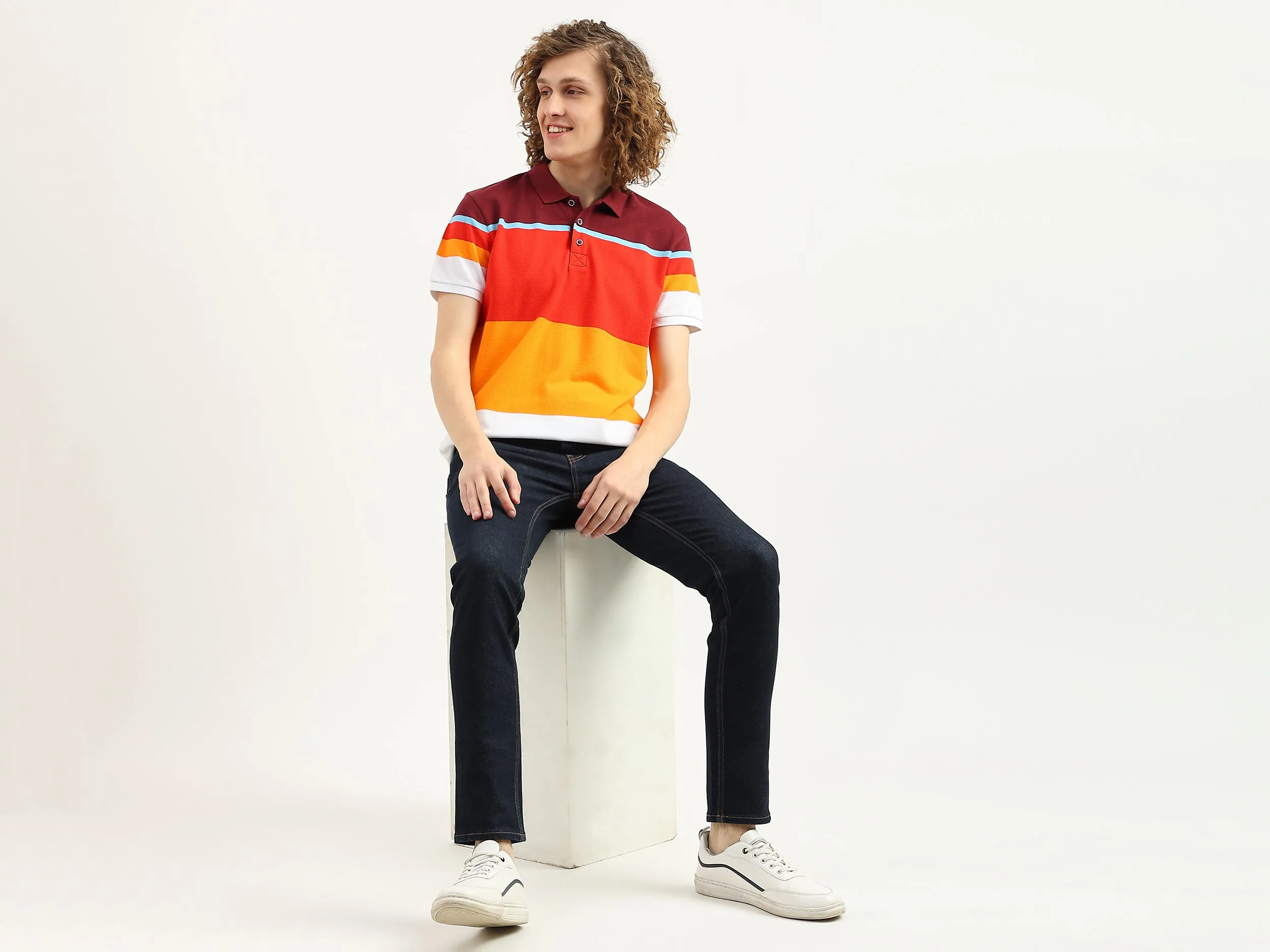 Men Colorblock Polo Collar T-Shirt