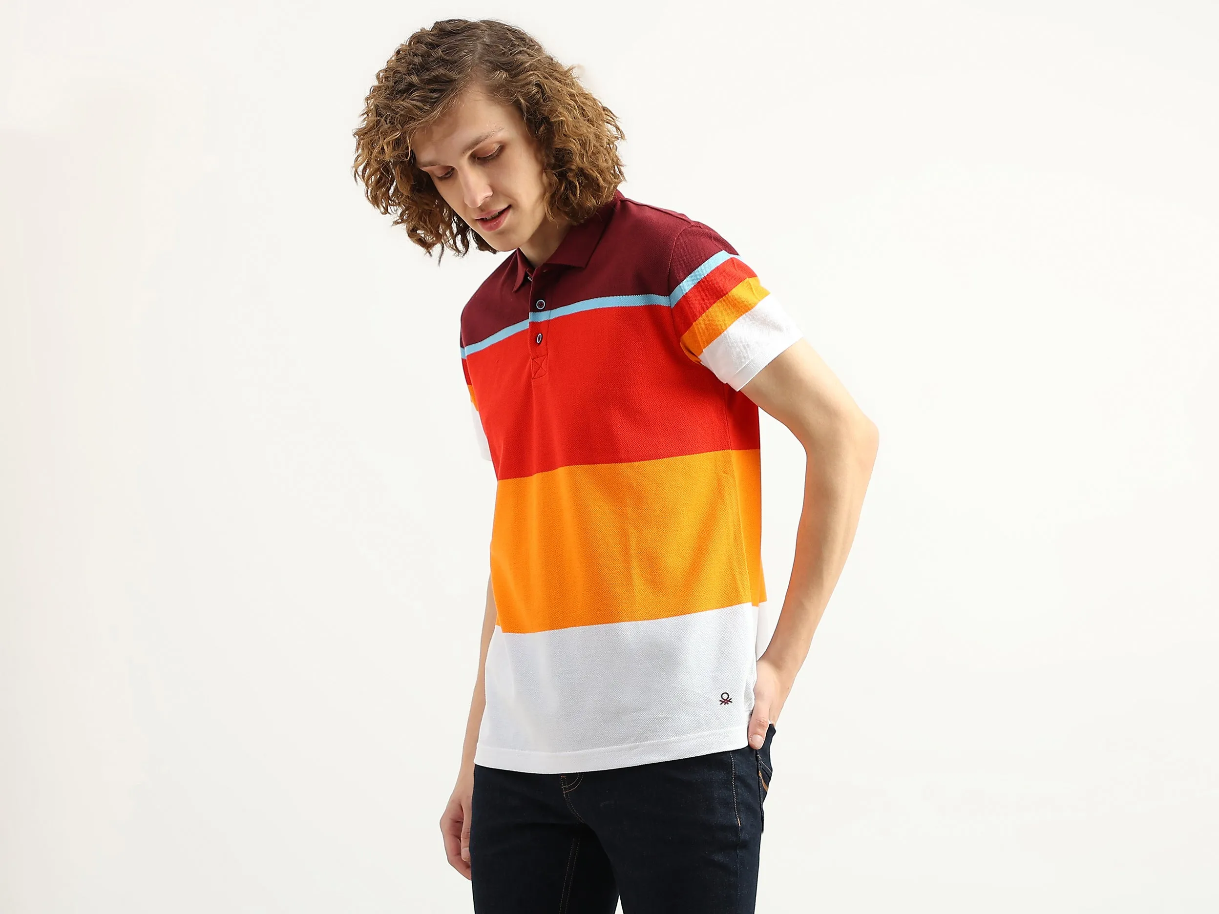 Men Colorblock Polo Collar T-Shirt