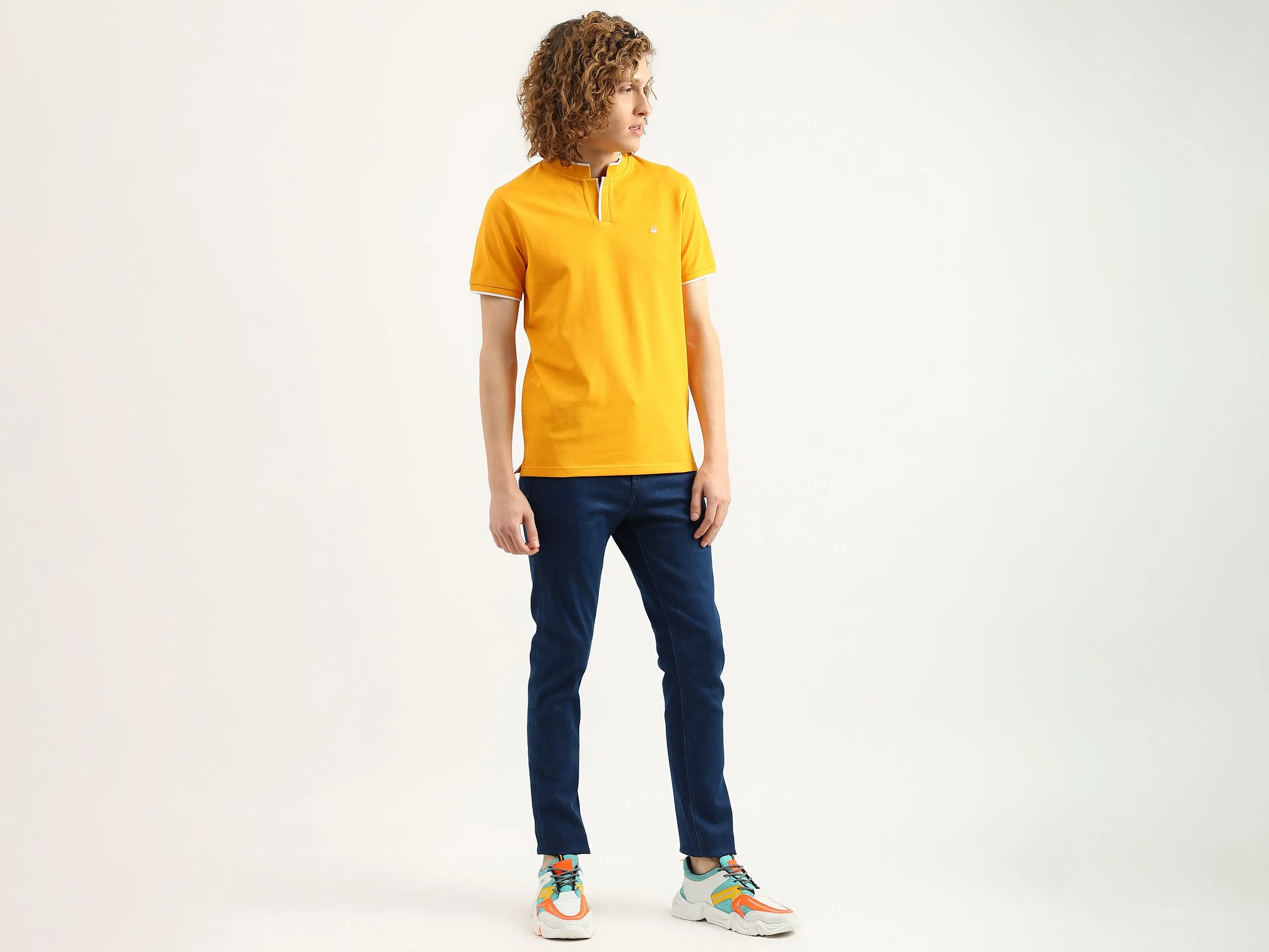 Men Solid Stand Collar T-Shirt