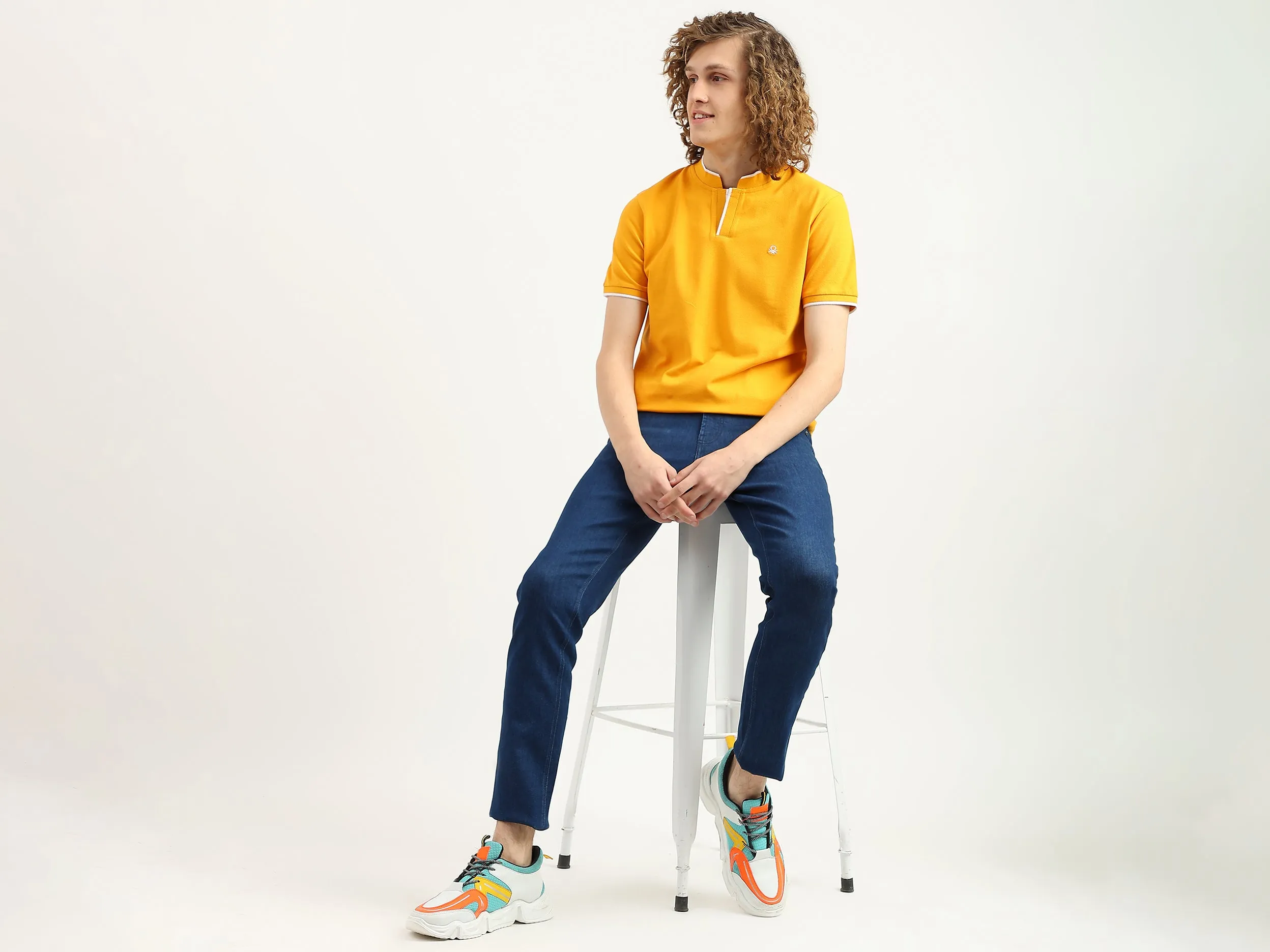 Men Solid Stand Collar T-Shirt