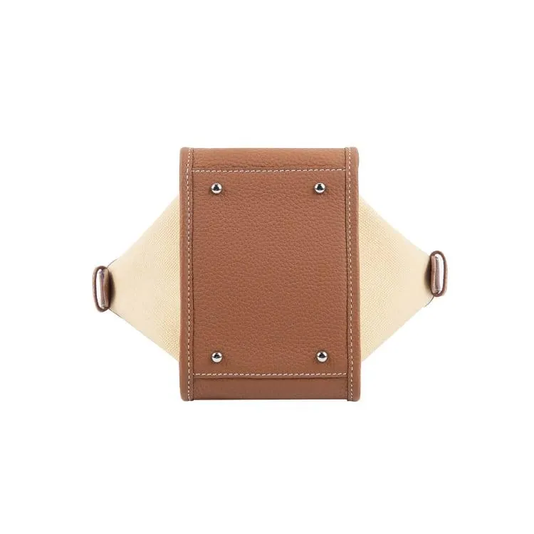 Mini Brown Two-handed Canvas and Full Grain Cow Leather Square Swing Bag | Wings Bag