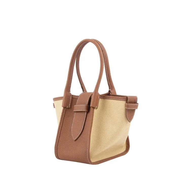 Mini Brown Two-handed Canvas and Full Grain Cow Leather Square Swing Bag | Wings Bag