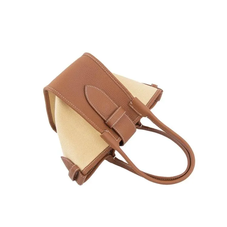 Mini Brown Two-handed Canvas and Full Grain Cow Leather Square Swing Bag | Wings Bag