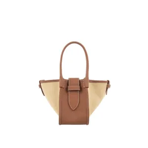 Mini Brown Two-handed Canvas and Full Grain Cow Leather Square Swing Bag | Wings Bag