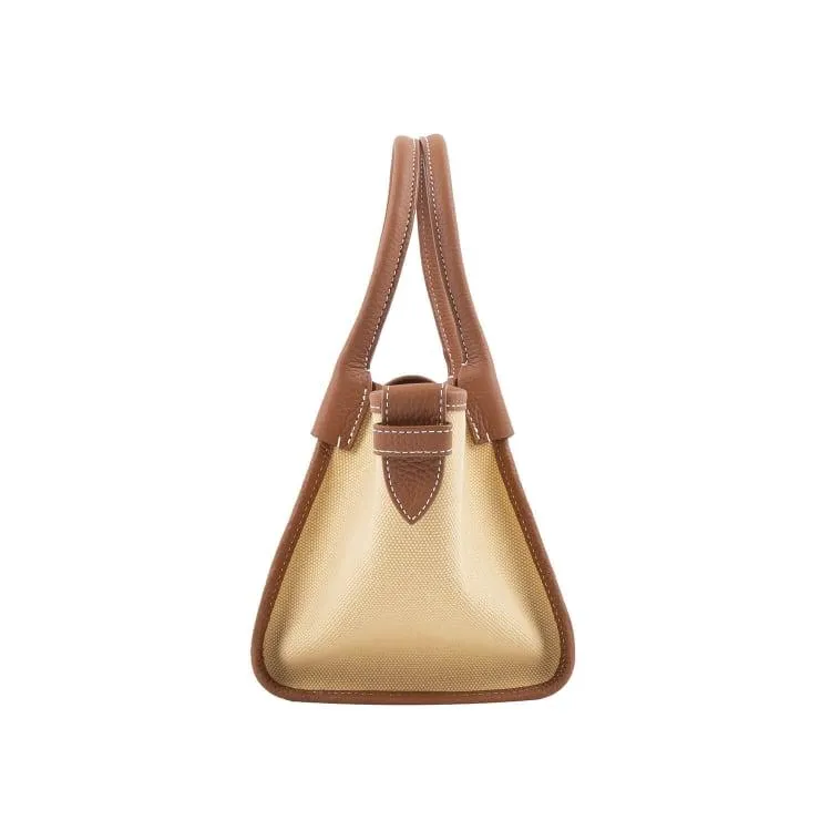 Mini Brown Two-handed Canvas and Full Grain Cow Leather Square Swing Bag | Wings Bag