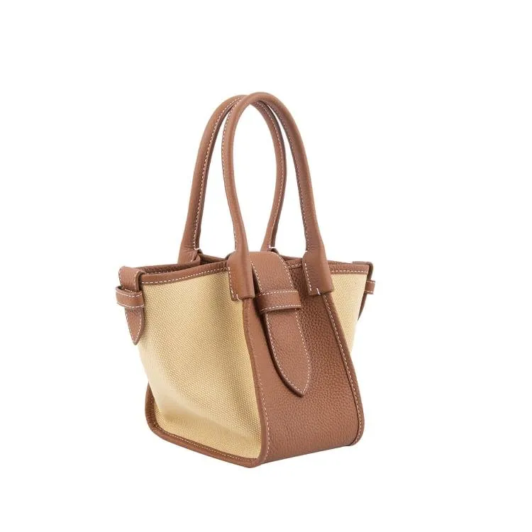 Mini Brown Two-handed Canvas and Full Grain Cow Leather Square Swing Bag | Wings Bag