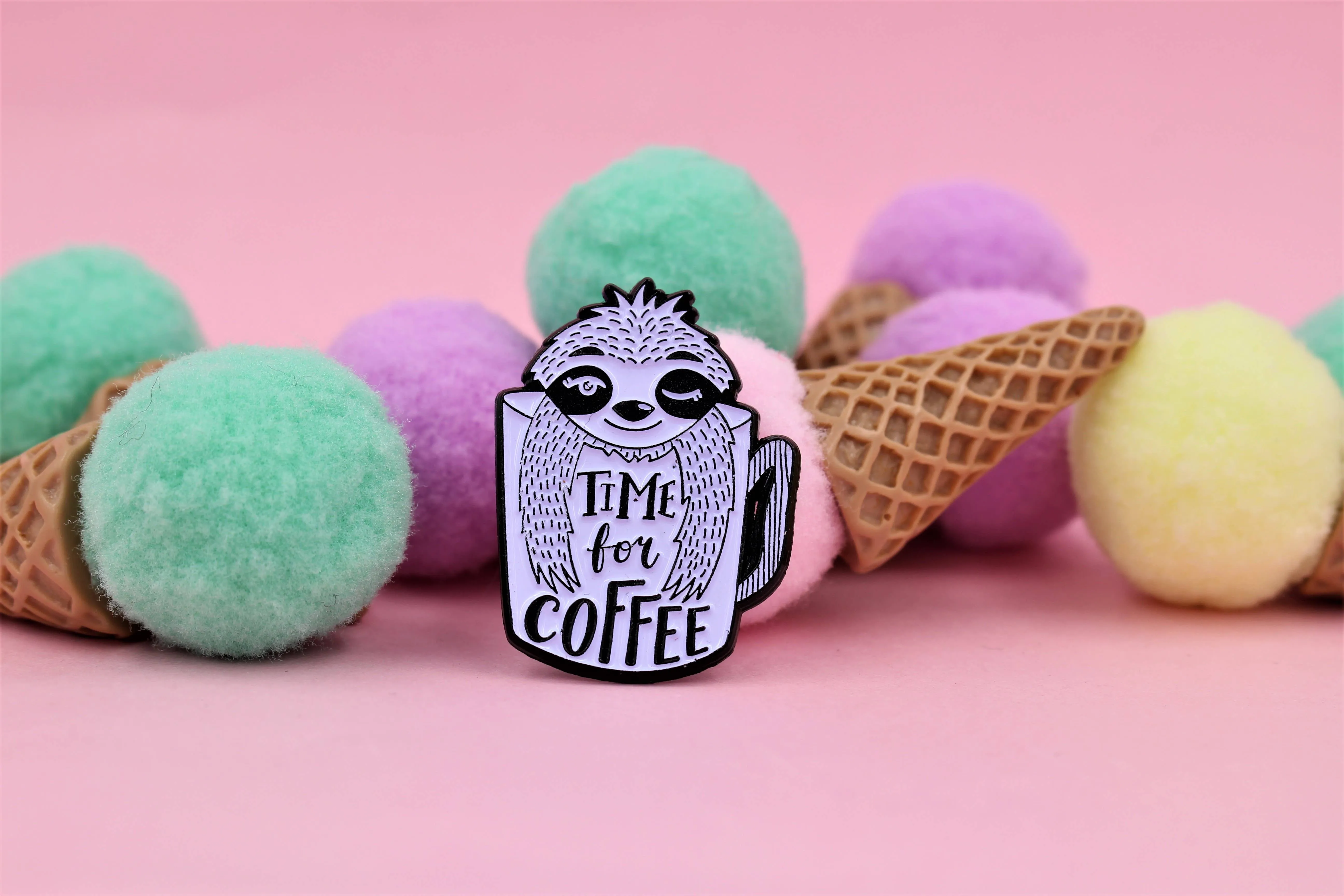 Real Sic Coffee Sloth, Time for Coffee Enamel Pin