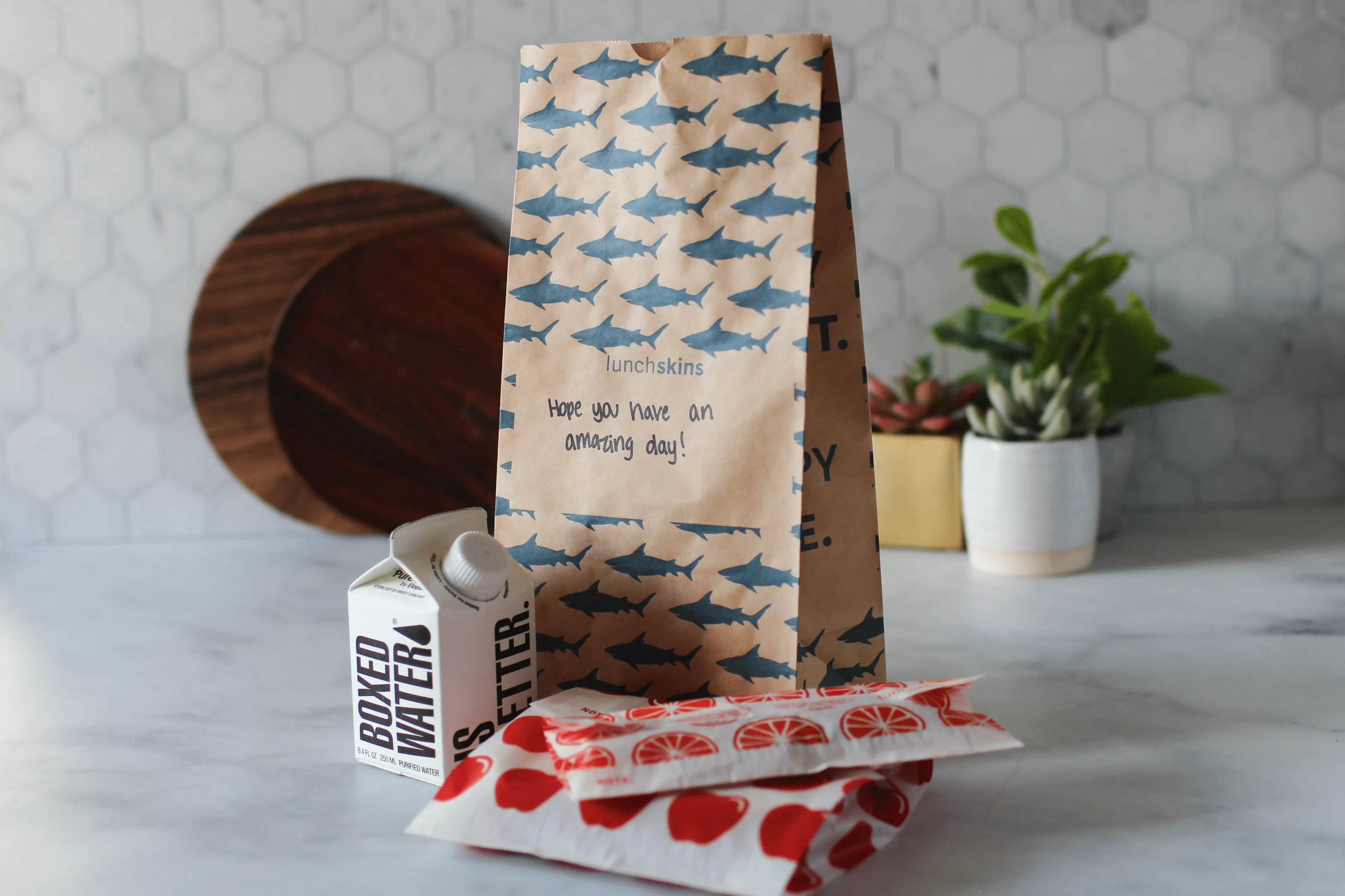 Recyclable Large Paper Lunch Sacs - 50 Count Shark