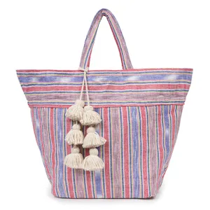 Samui Stripe Tote Red/Brown Organic Tsl Pom