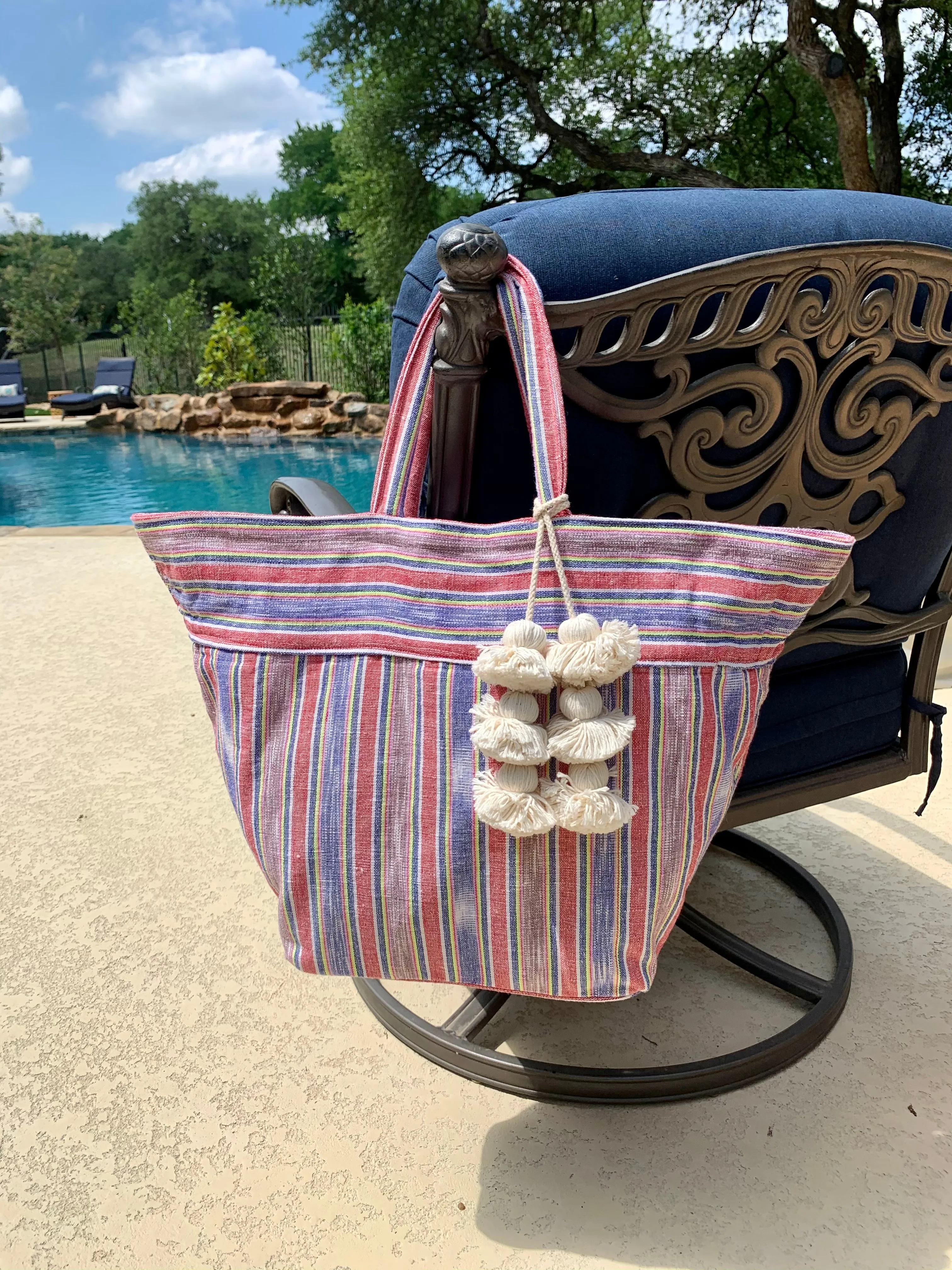 Samui Stripe Tote Red/Brown Organic Tsl Pom