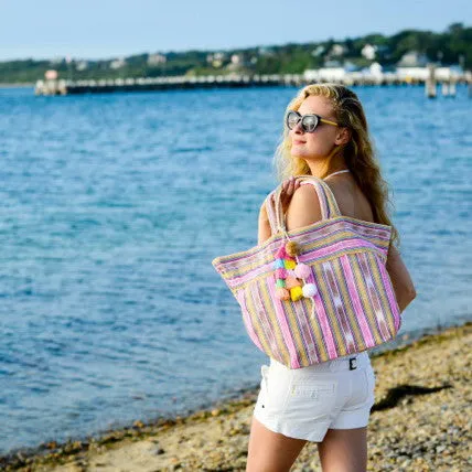 Samui Stripe Tote Red/Brown Organic Tsl Pom