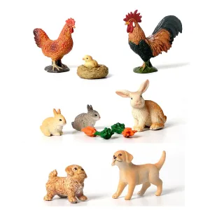 Simulation Hand-painted animal protototype Set Hen Poultry,Rabbit,Dog Farm Model Figurine Miniature Educational Kids Toys
