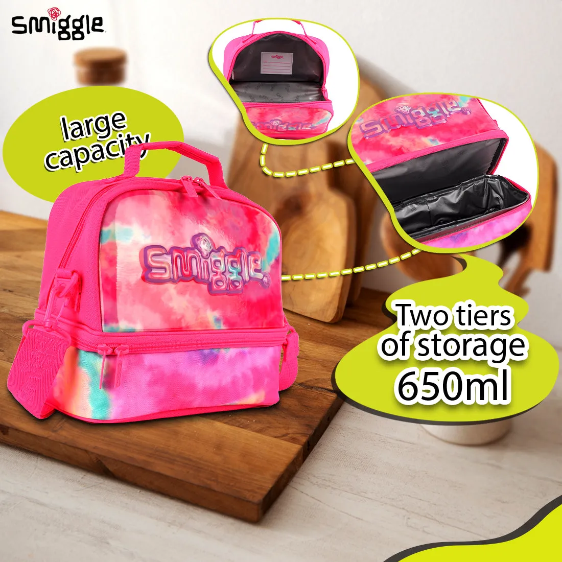 Smiggle Vivid Hardtop Lunchbox (Bag) Pink, 3Y 