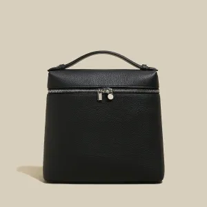 Solid Leather Backpack with Double Zippers