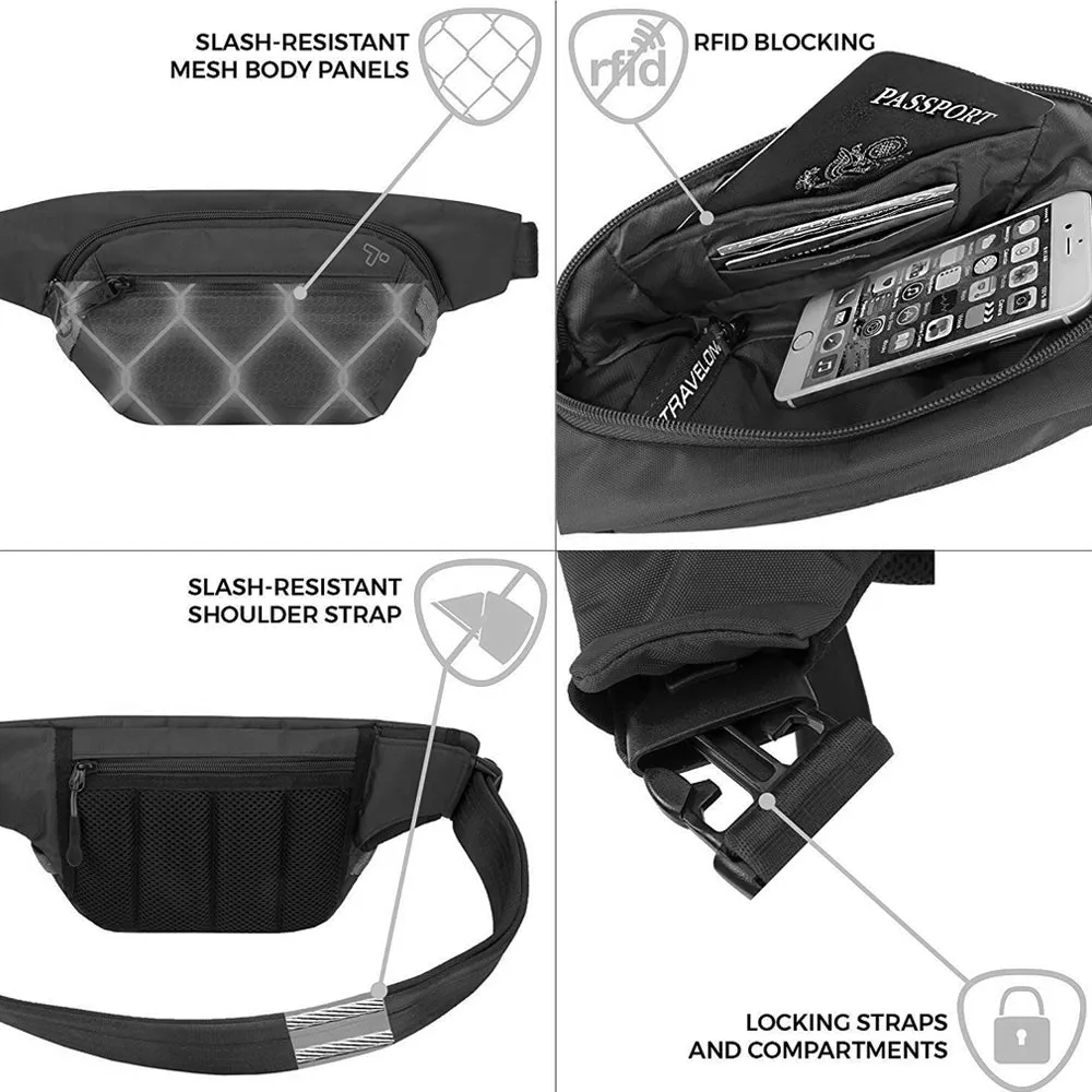 Travelon Anti-Theft Concealed Carry Active Waist Pack Black RFID Blocking Travel