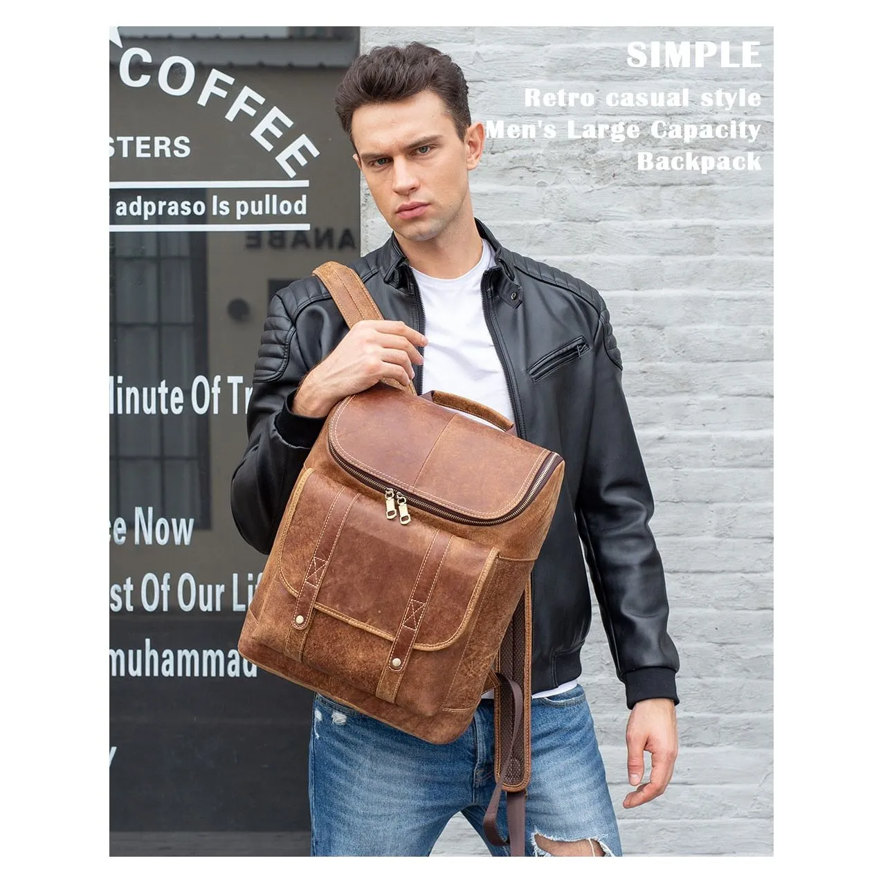 Vintage Exotic Leather Zipper Softback Fashion Backpack