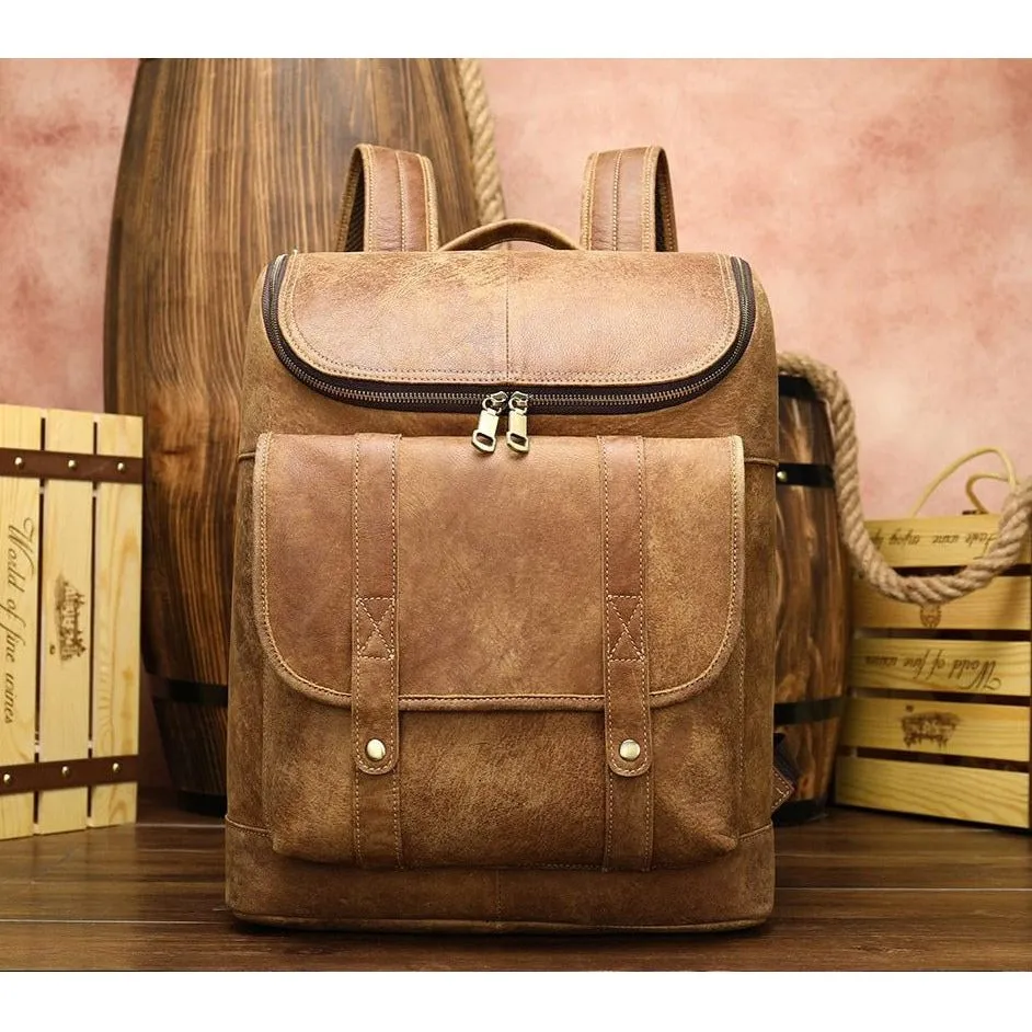 Vintage Exotic Leather Zipper Softback Fashion Backpack